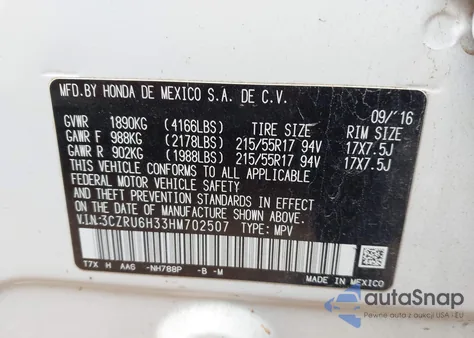 2017 Honda Hr-V Lx z USA, uszkodzony, nr VIN 3CZRU6H33HM702507